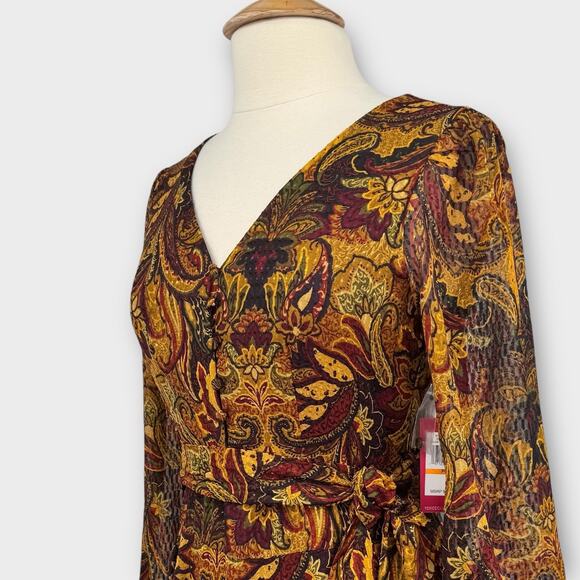 NWT Vince Camuto Paisley Print Asymmetric Hem Midi Dress PS Boho Fall Holiday - Picture 7 of 15